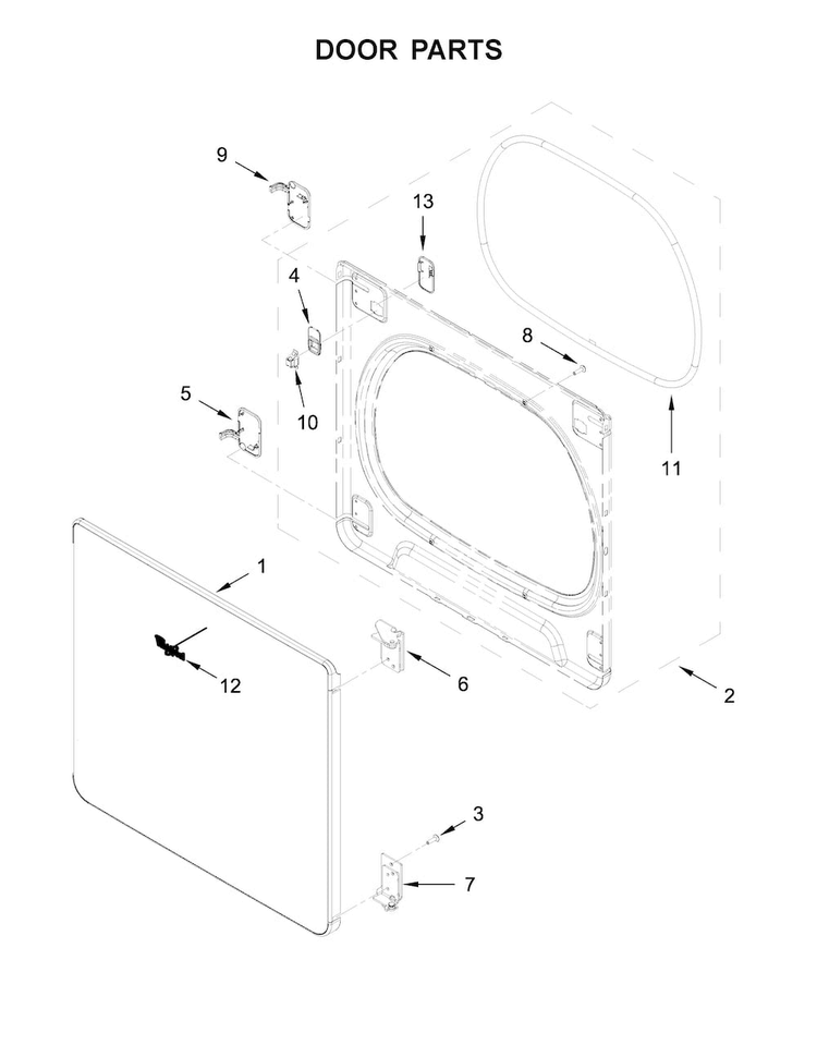 Door Parts Diagram and Parts List for MEDB835DW3  Maytag Dryer