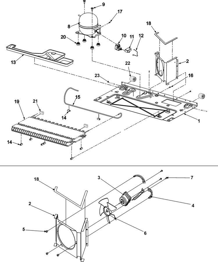 Compressor Diagram and Parts List for ABD2533DEB2  Amana Refrigerator