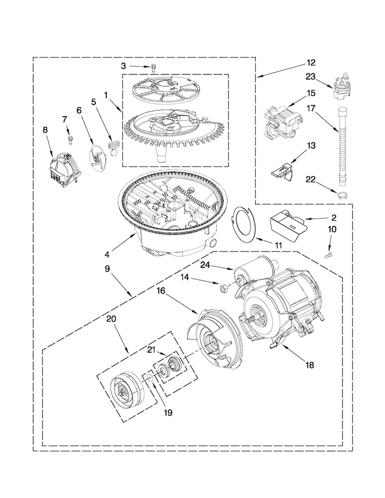 Pump And Motor Parts Diagram and Parts List for MDB7749AWW0  Maytag Dishwasher