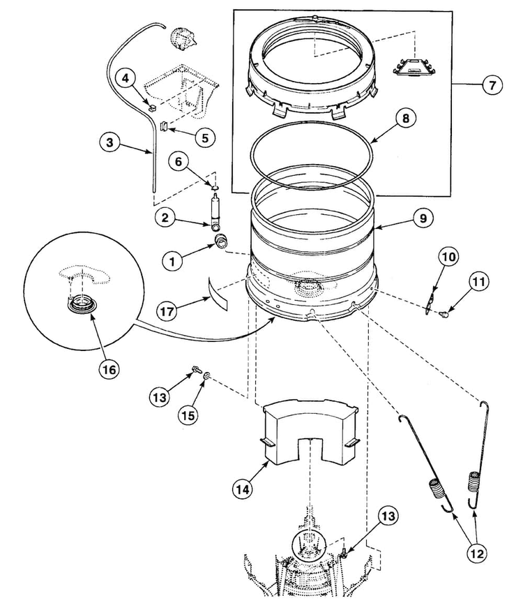 Tub Assy Diagram and Parts List for SWTT21WN  Speed Queen Washer