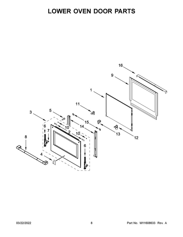 Lower Oven Door Parts Diagram and Parts List for JJW2830LL00  Maytag Wall Oven