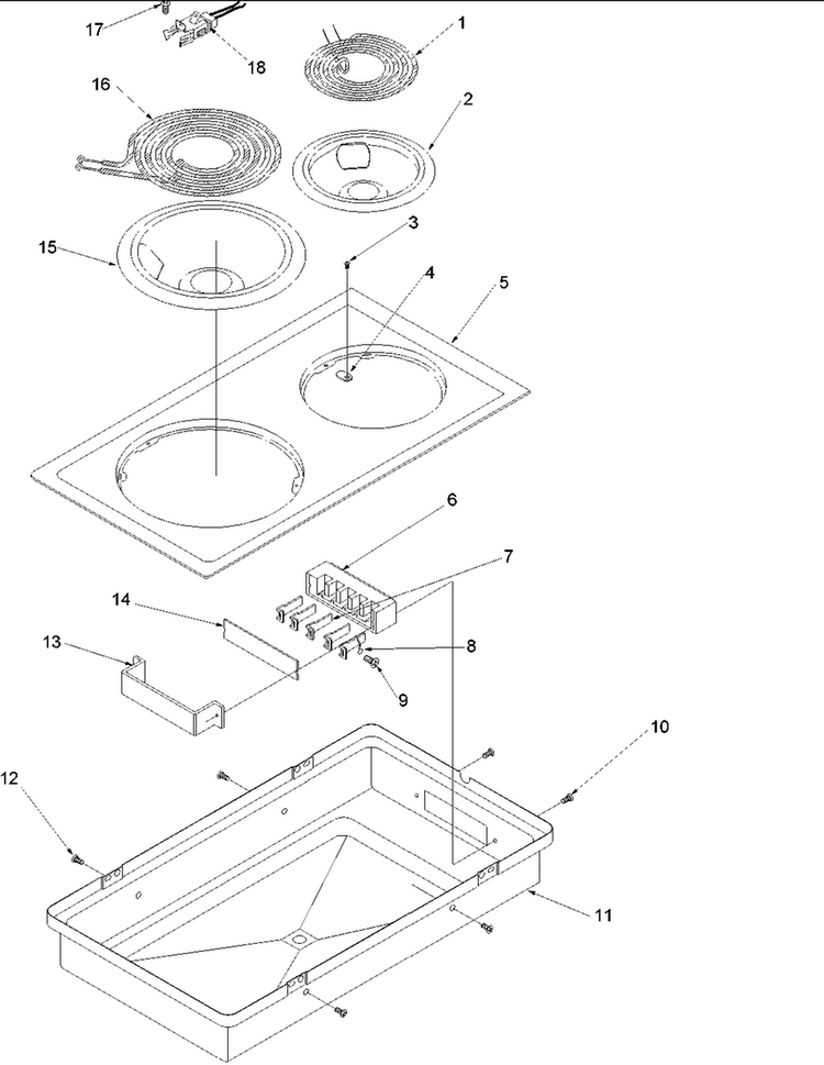 Open Coil Cooktop - Cc1ef/wf Diagram and Parts List for CARDS801E-P1131925NE  Amana Range