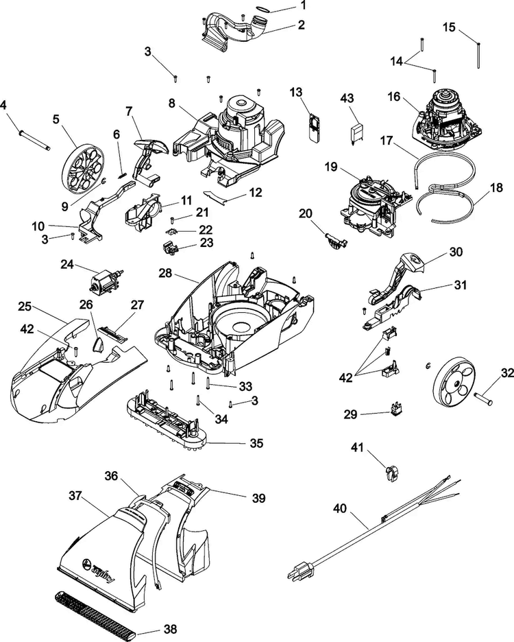Lower Foot Diagram and Parts List for F6212-901  Hoover Carpet Cleaner