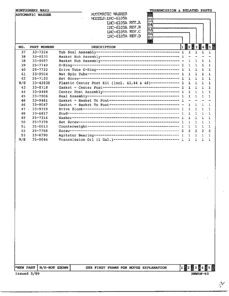 Transmission And Related Parts Page 3 Diagram and Parts List for 6105A REV D Norge Washer