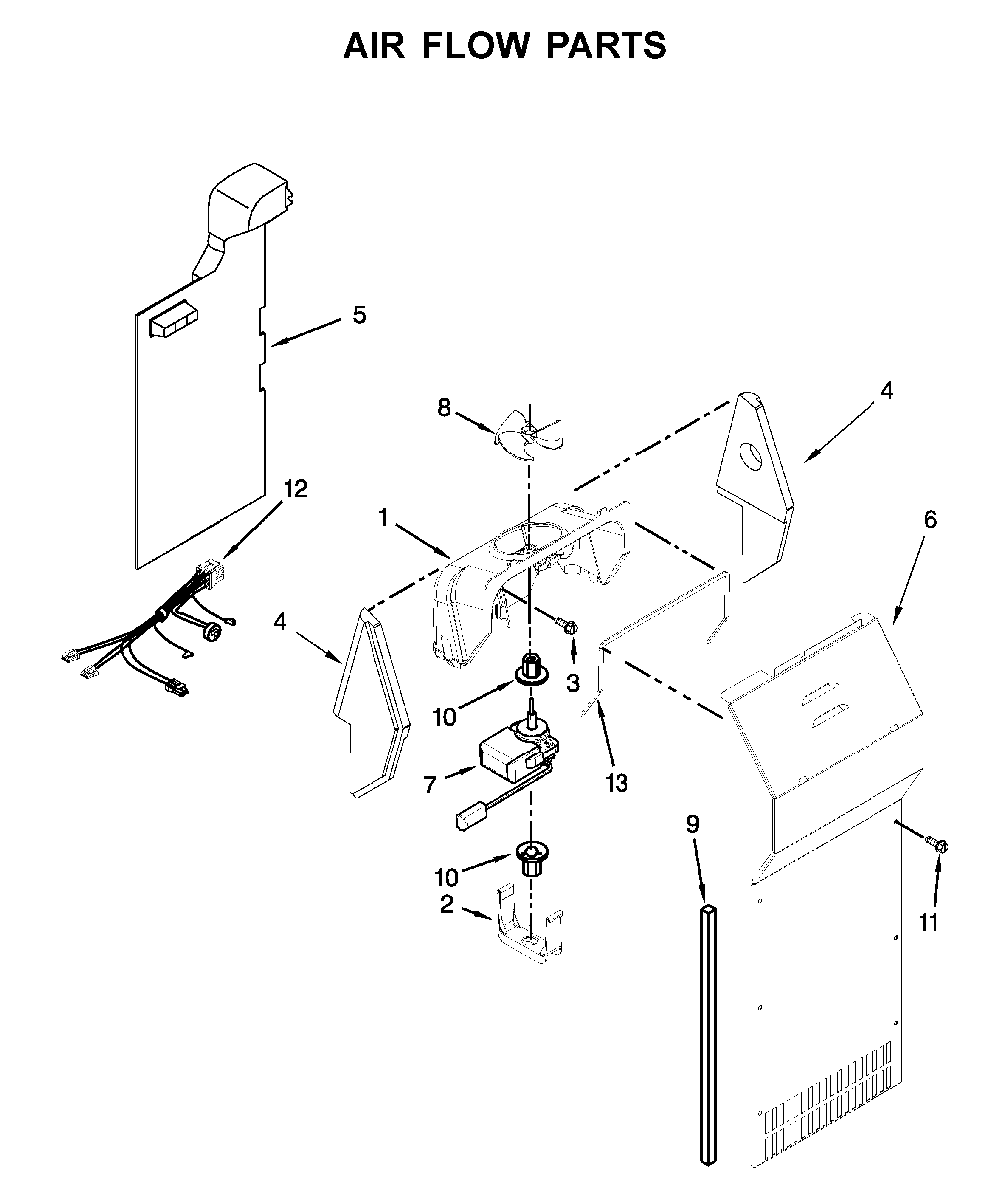 Air Flow Parts Diagram and Parts List for 10651332713  Kenmore Refrigerator