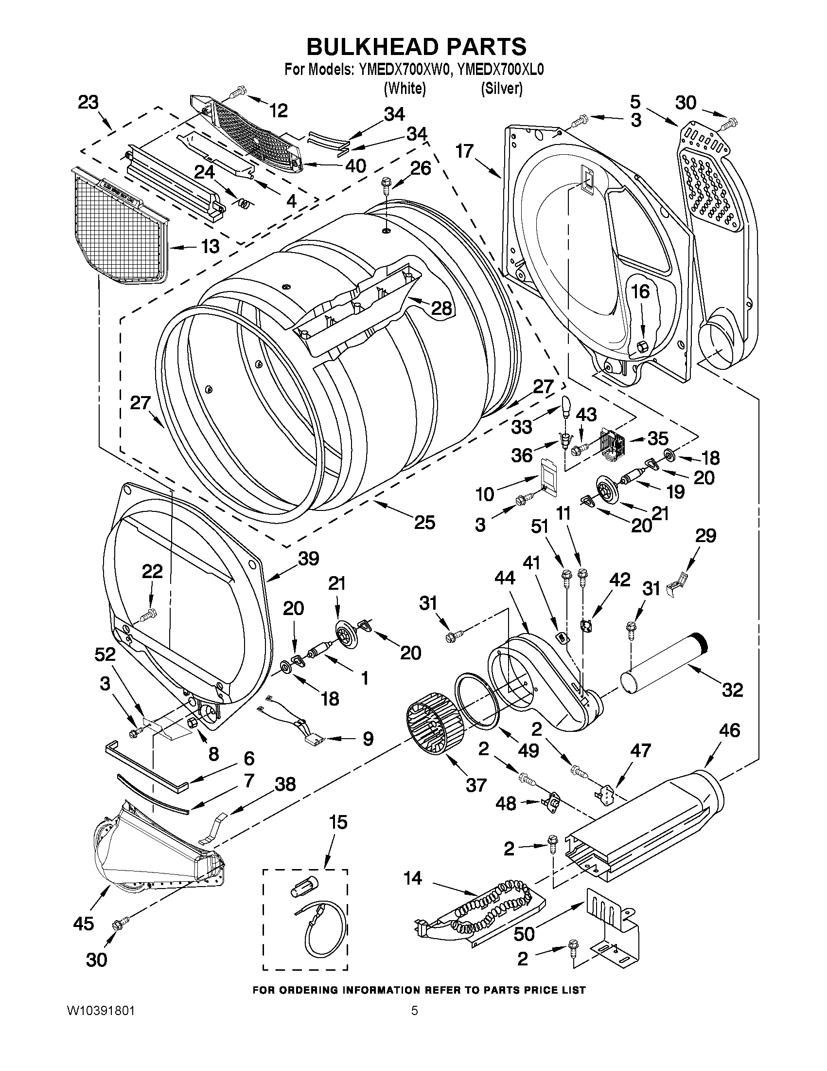 03 - BULKHEAD PARTS Diagram and Parts List for YMEDX700XL0  Maytag Dryer
