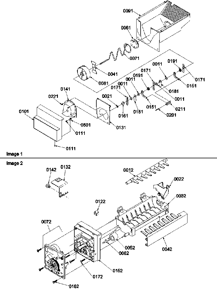 Ice Bucket Auger & Ice Maker Parts Diagram and Parts List for SBDE21VPSE-P1317202WE  Amana Refrigerator
