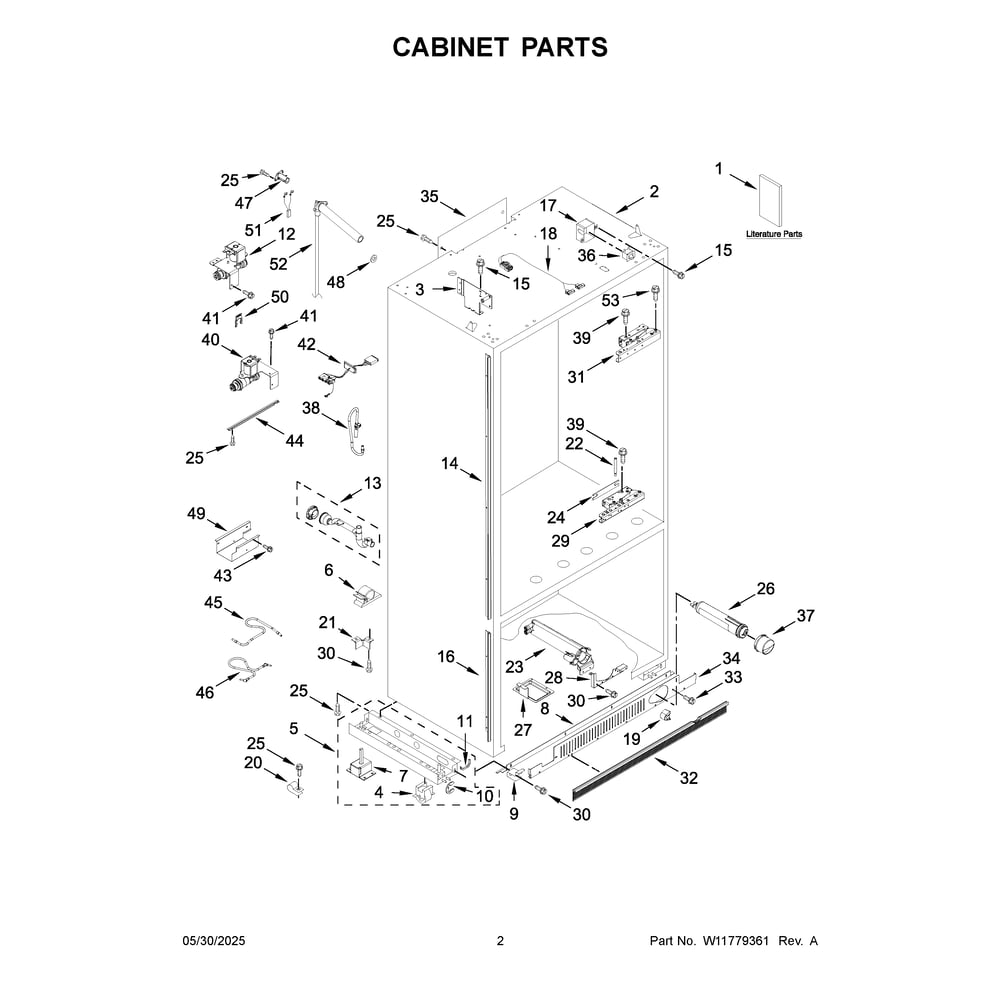 Cabinet Parts Diagram and Parts List for JF42NXFXDE25  Jenn-Air Refrigerator