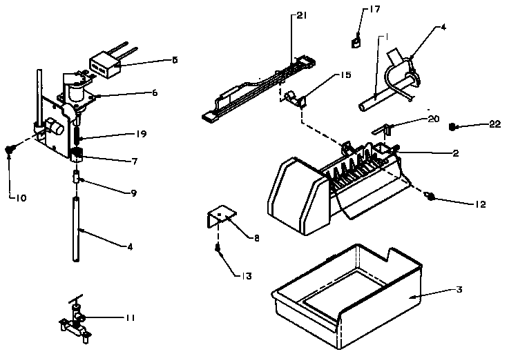 Ice Maker Diagram and Parts List for BX22RE-P1161604WE  Amana Refrigerator