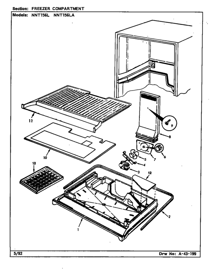 Freezer Compartment Diagram and Parts List for NNT156L CC02A Maytag Refrigerator
