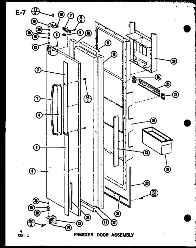 Freezer Door Assembly Diagram and Parts List for IC2-P3641505W-SXS  Amana Refrigerator