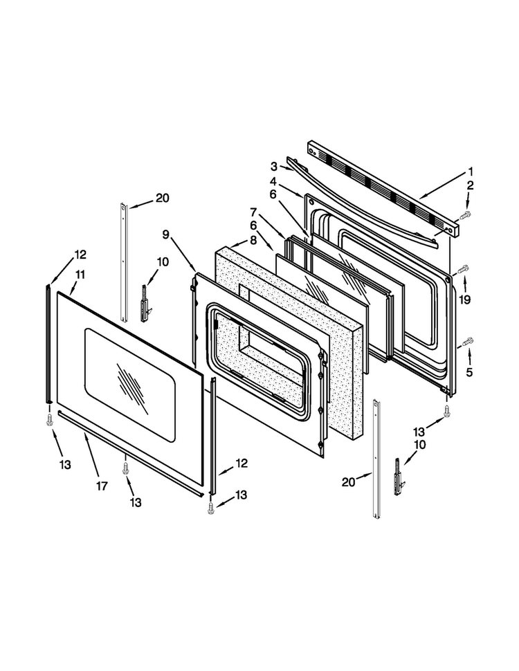 Door Parts Diagram and Parts List for MGR7661WB3  Maytag Range