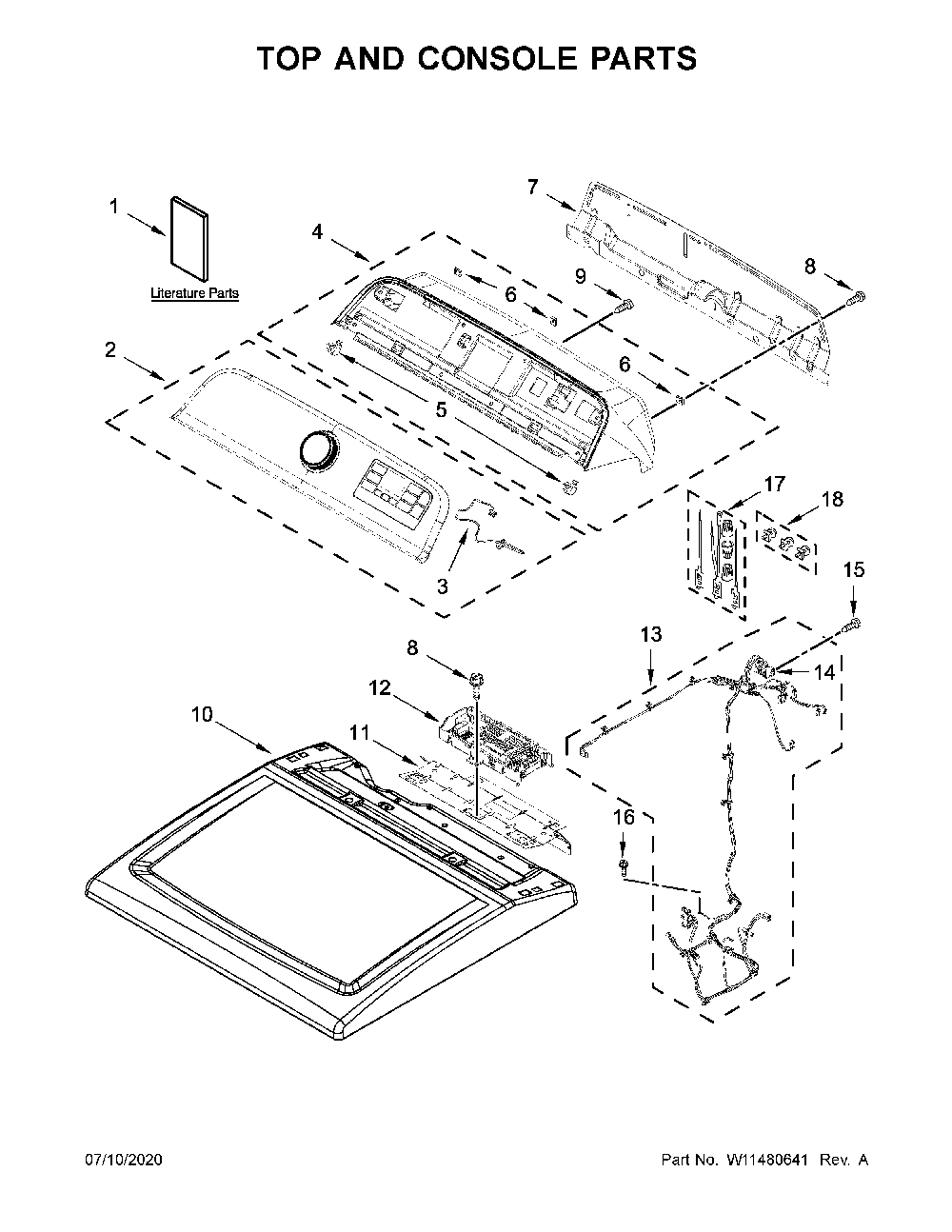 Top and console parts Diagram and Parts List for YMED6230HC1  Maytag Dryer