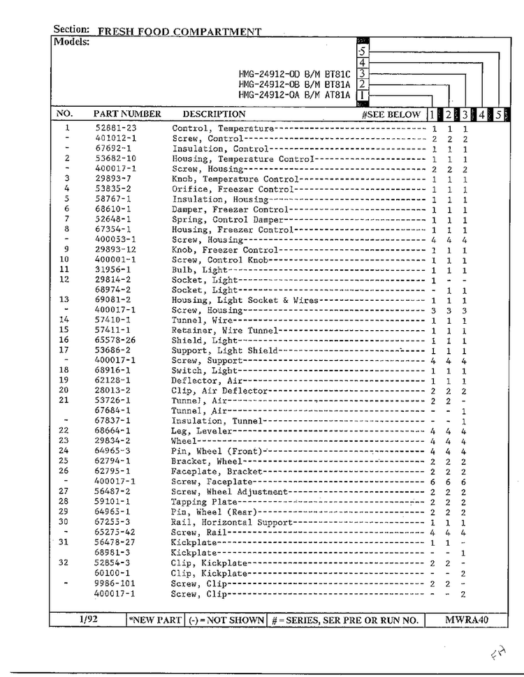 Fresh Food Compartment Page 2 Diagram and Parts List for 24912-0A  Admiral Refrigerator