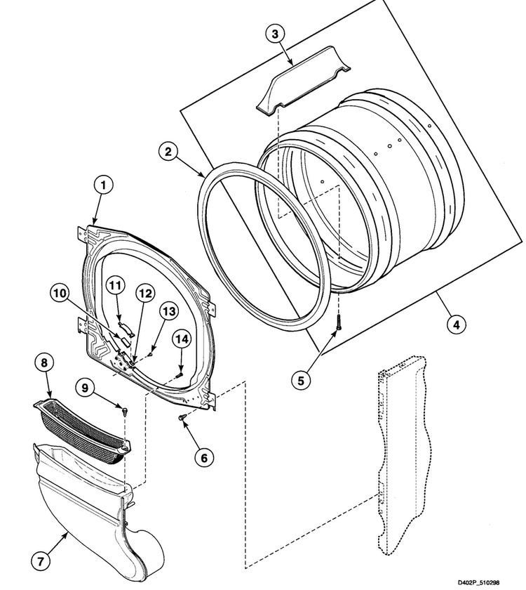 Cylinder Diagram and Parts List for SDE607LF  Speed Queen Dryer