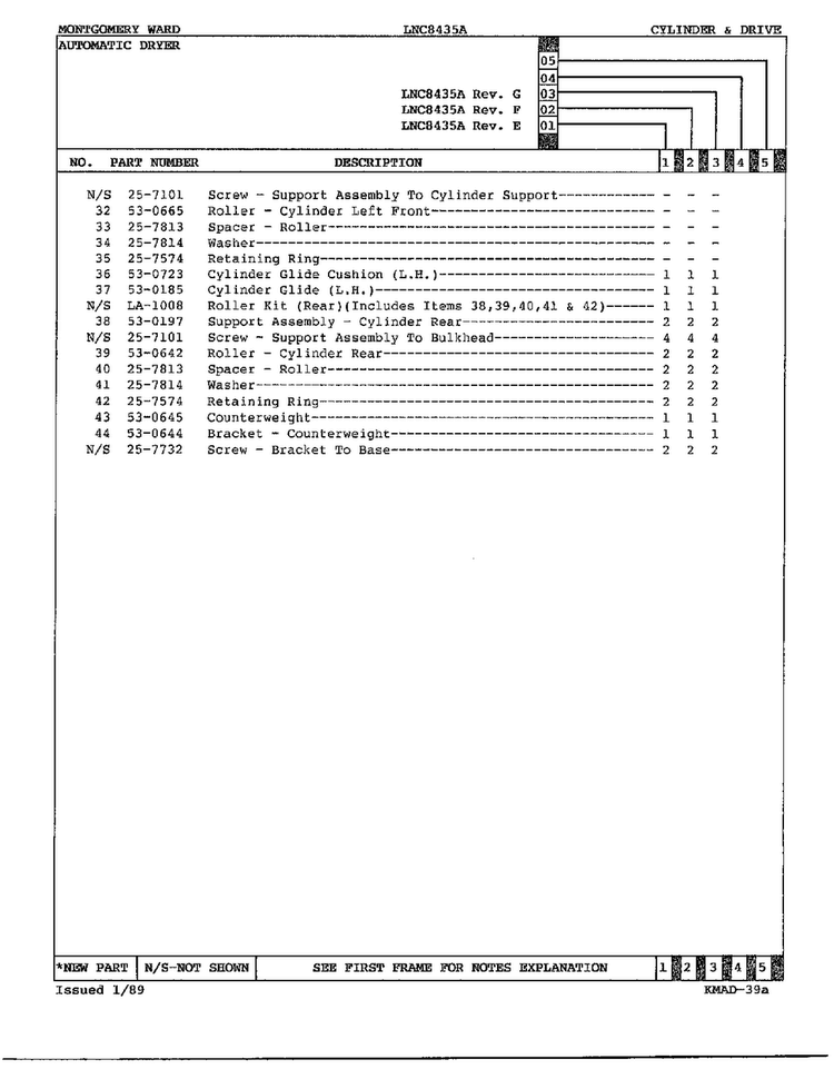 Gas Dryer Cylinder And Drive Page 5 Diagram and Parts List for 8435A REV E Norge Dryer