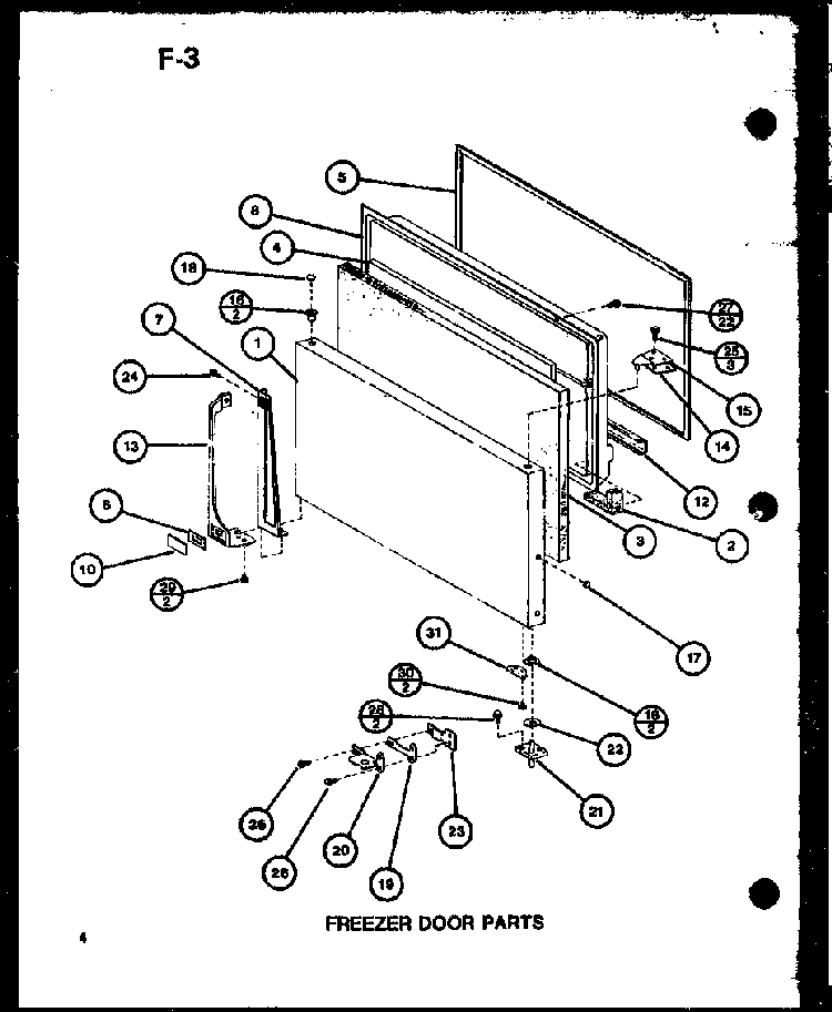 Freezer Door Parts Diagram and Parts List for TL18G-P76512-6W  Amana Refrigerator