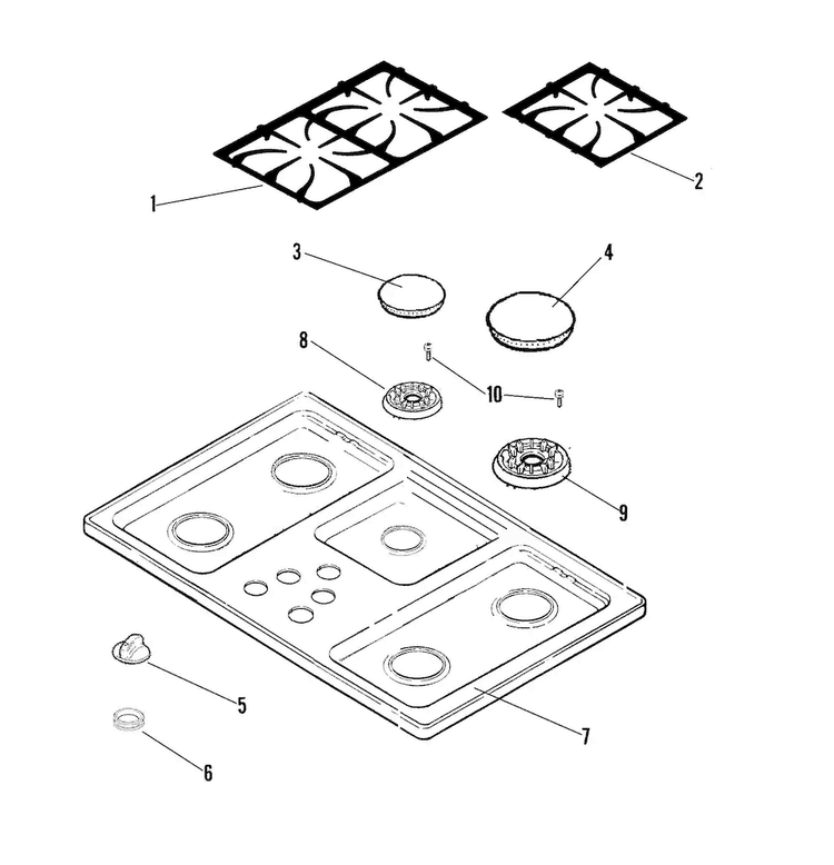 Top Assembly Diagram and Parts List for JGC1536ADB  Jenn-Air Cooktop
