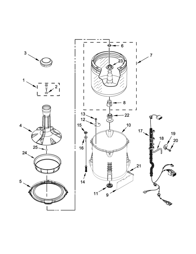 Basket And Tub Parts Diagram and Parts List for MVW18MNAWW0  Maytag Washer