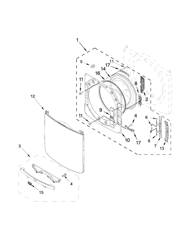 Door Parts Diagram and Parts List for MED3000BW0  Maytag Dryer