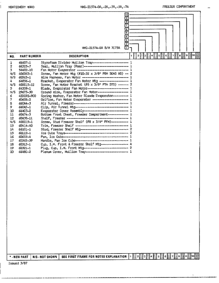Freezer Compartment Page 2 Diagram and Parts List for 21574A  Admiral Refrigerator