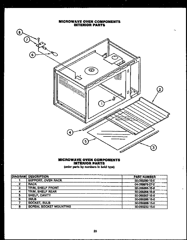 MICROWAVE OVEN COMPONENTS INTERIOR PARTS Diagram and Parts List for EKS396  Caloric Microwave Oven Combo