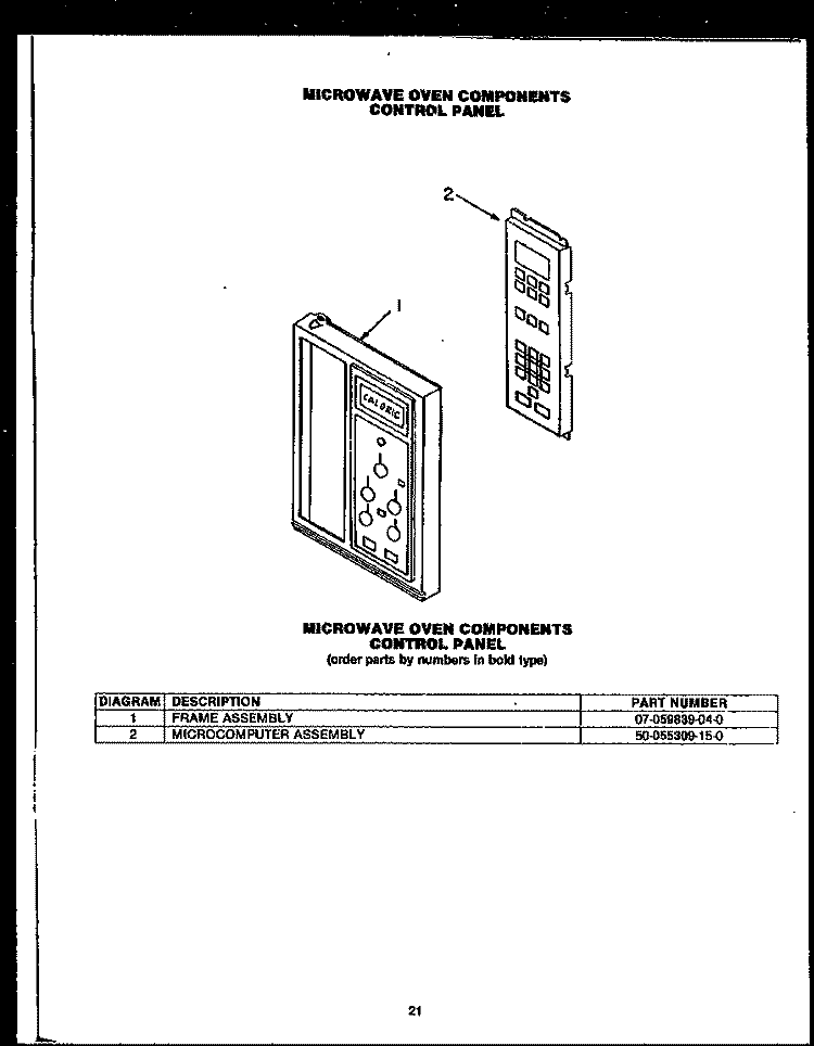 MICROWAVE OVEN COMPONENTS CONTROLPANEL Diagram and Parts List for EKS396  Caloric Microwave Oven Combo