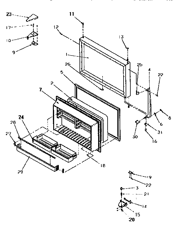 Freezer Door Diagram and Parts List for TR21S4W-P1196102WW  Amana Refrigerator