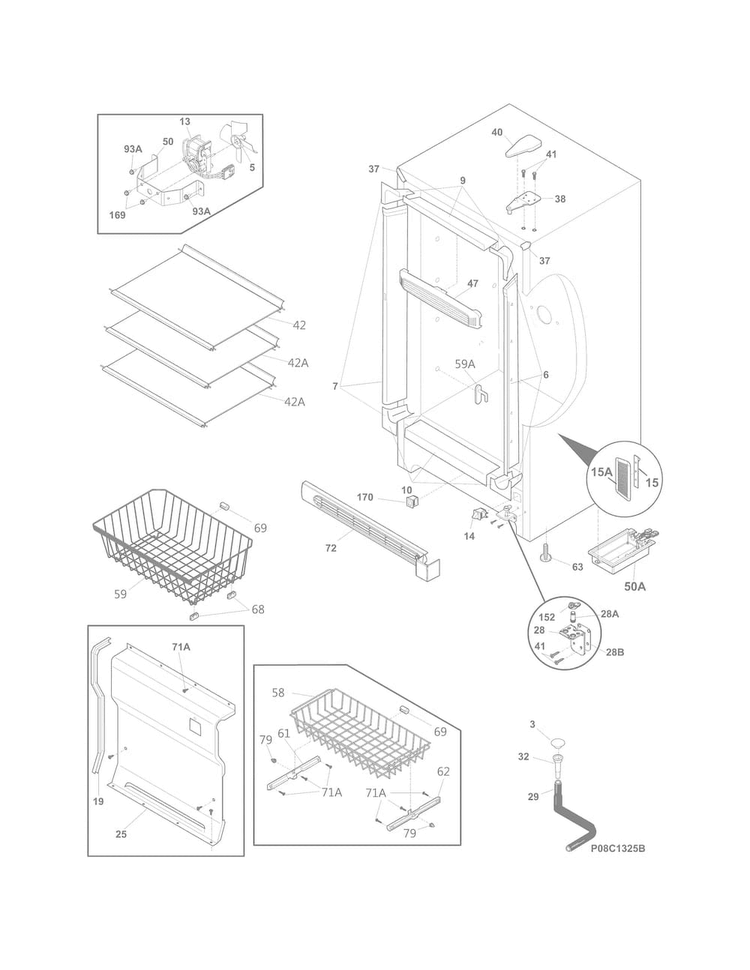 Cabinet Diagram and Parts List for CFUFHC17SWA  Crosley Freezer