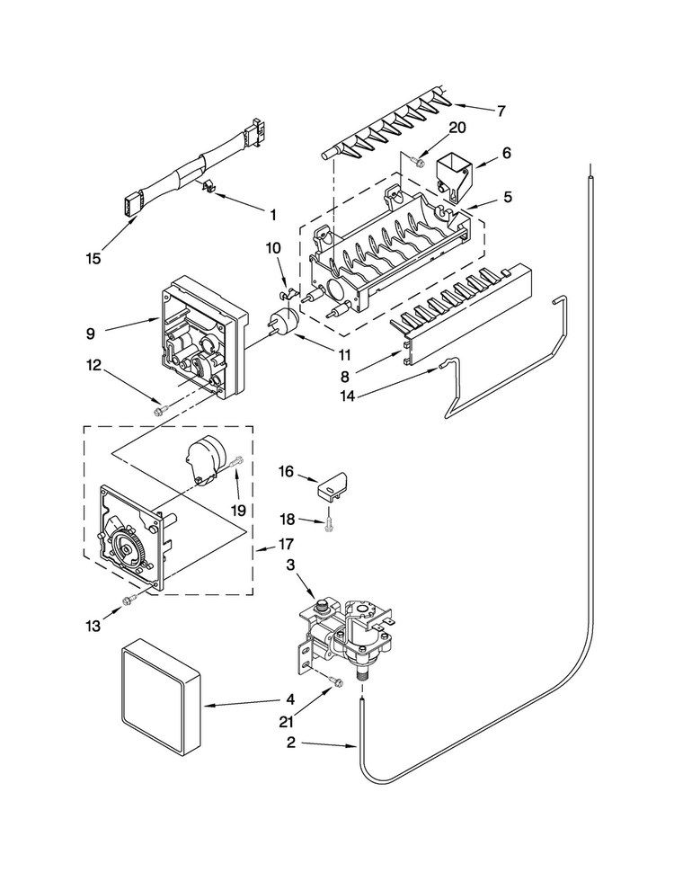 Icemaker Parts Diagram and Parts List for A8WXNGMWD00  Amana Refrigerator