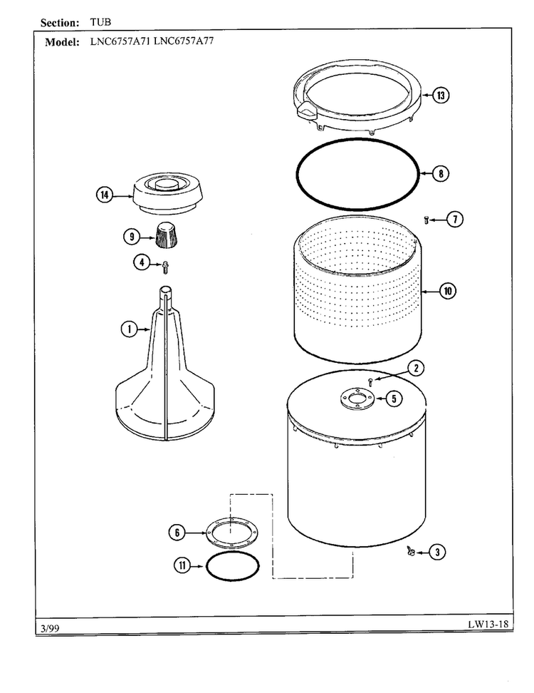 Tub Diagram and Parts List for 6757A77  Norge Washer