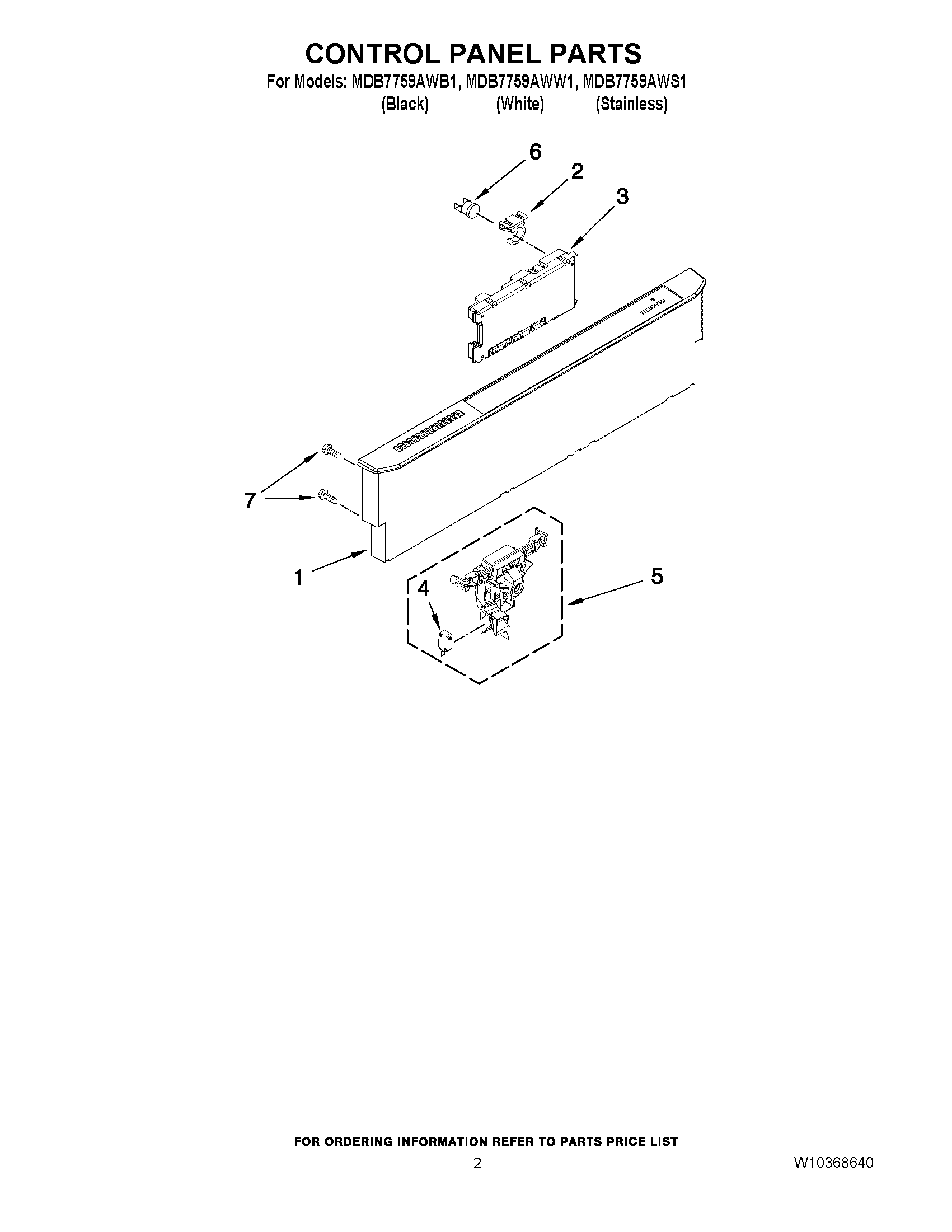02 - CONTROL PANEL PARTS Diagram and Parts List for MDB7759AWW1  Maytag Dishwasher