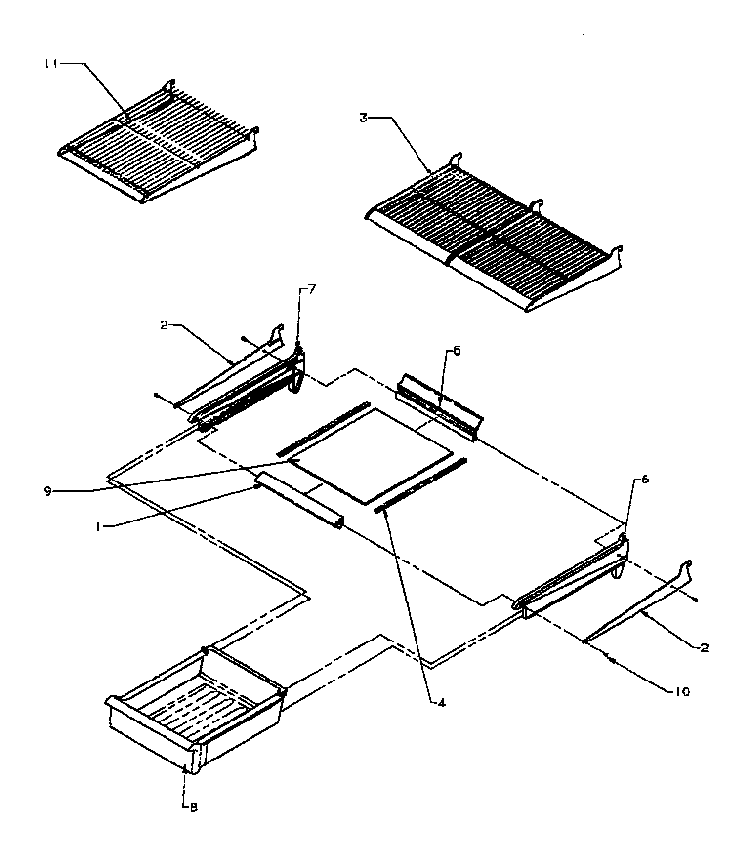 Refrigerator Shelving And Drawers Diagram and Parts List for TJ18R3L-P1181712WL  Amana Refrigerator