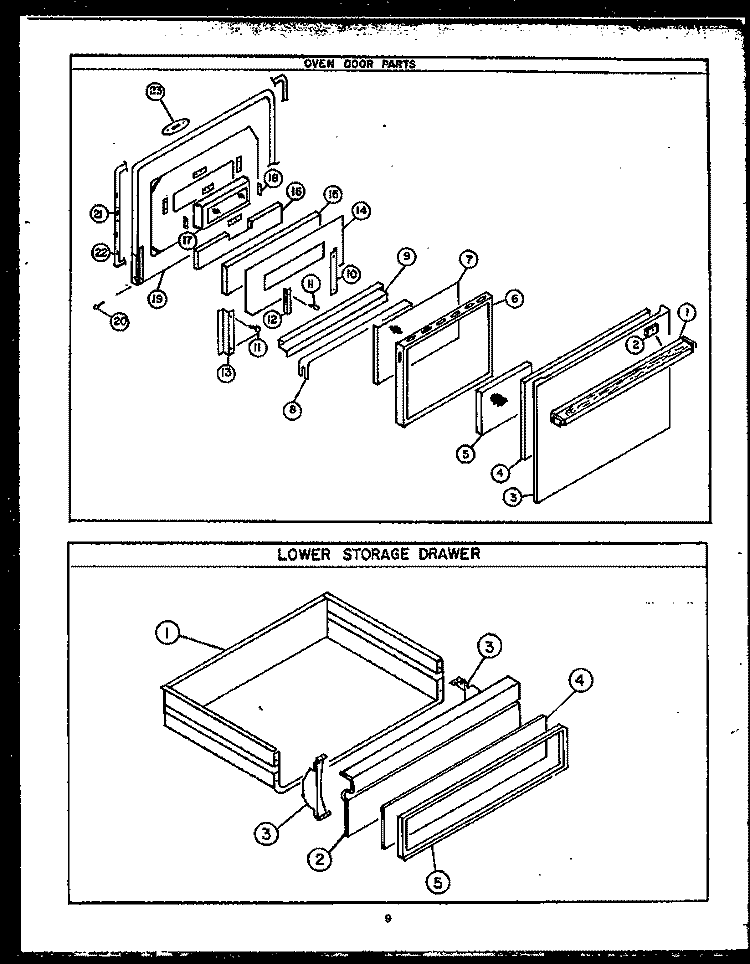 OVEN DOOR PARTS Diagram and Parts List for ESD345  Maytag Range