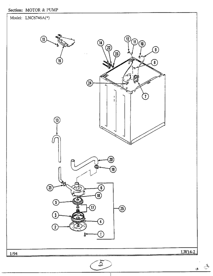Motor And Pump Diagram and Parts List for 6746A  Norge Washer