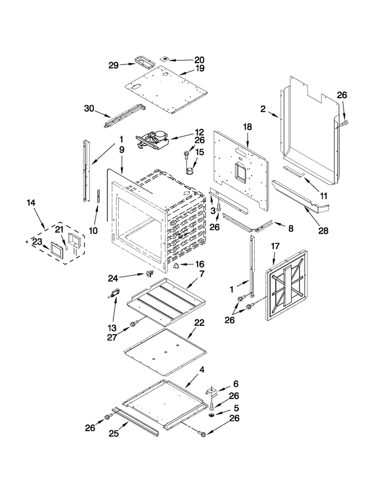 Lower Oven Parts Diagram and Parts List for JJW2830WP01  Jenn-Air Wall Oven