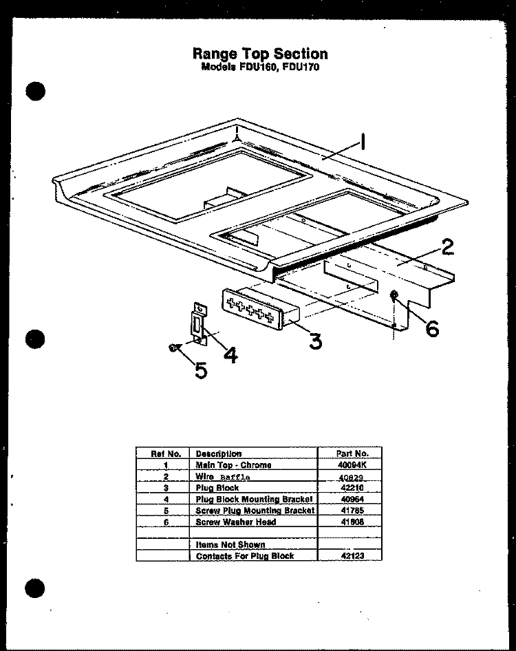RANGE TOP SECTION Diagram and Parts List for FDU160  Amana Range