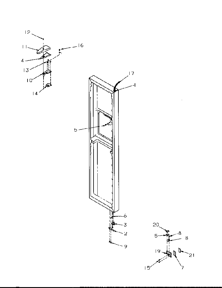 Freezer Door Hinge And Trim Parts Diagram and Parts List for 2599A-P1190419WL  Amana Refrigerator