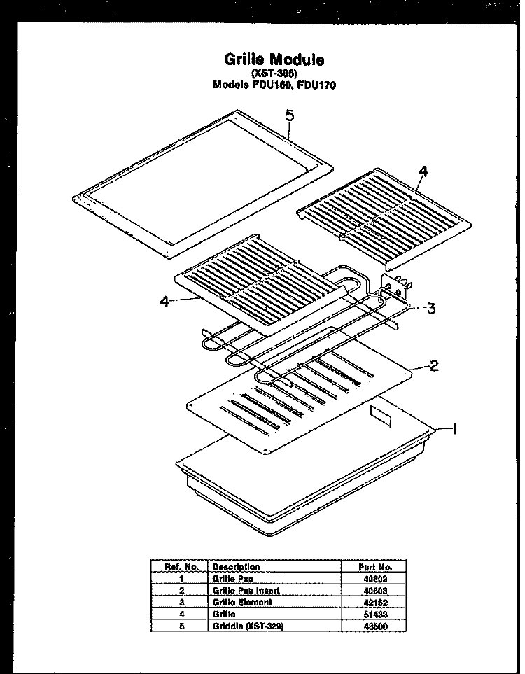 GRILLE MODU LE Diagram and Parts List for FDU160  Amana Range