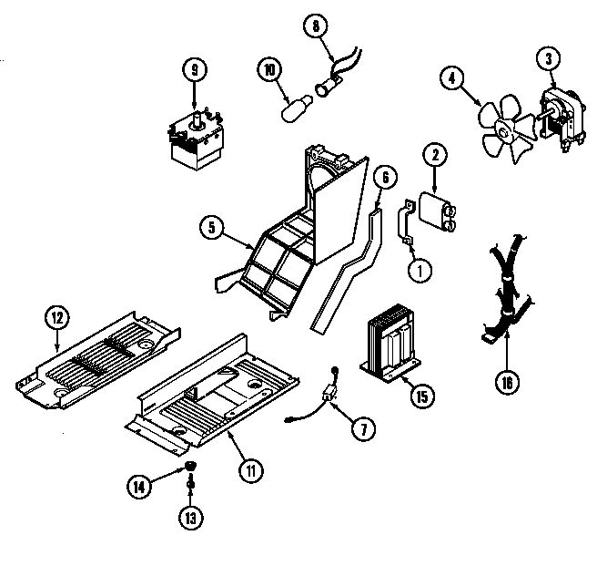 Internal Controls Diagram and Parts List for DM15KB-15T  Maytag Microwave