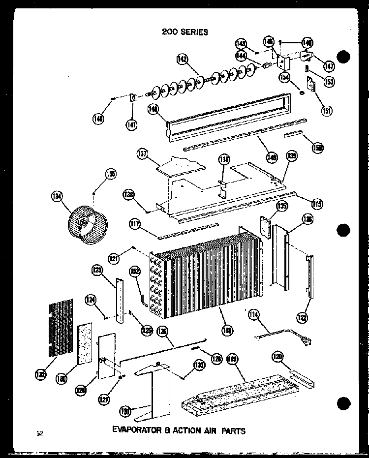 Evaporator & Action Air Parts Diagram and Parts List for 212D-3JM P54655-43R Amana Air Conditioner