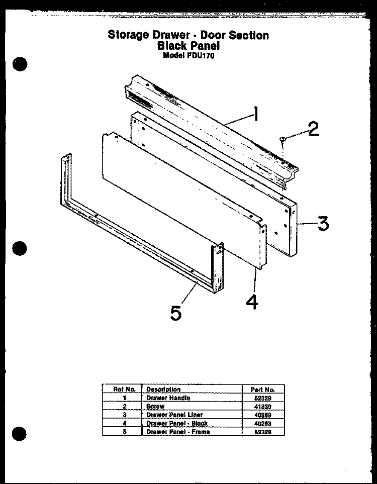 STORAGE DRAWER - DOOR SECTION Diagram and Parts List for FDU170  Amana Range