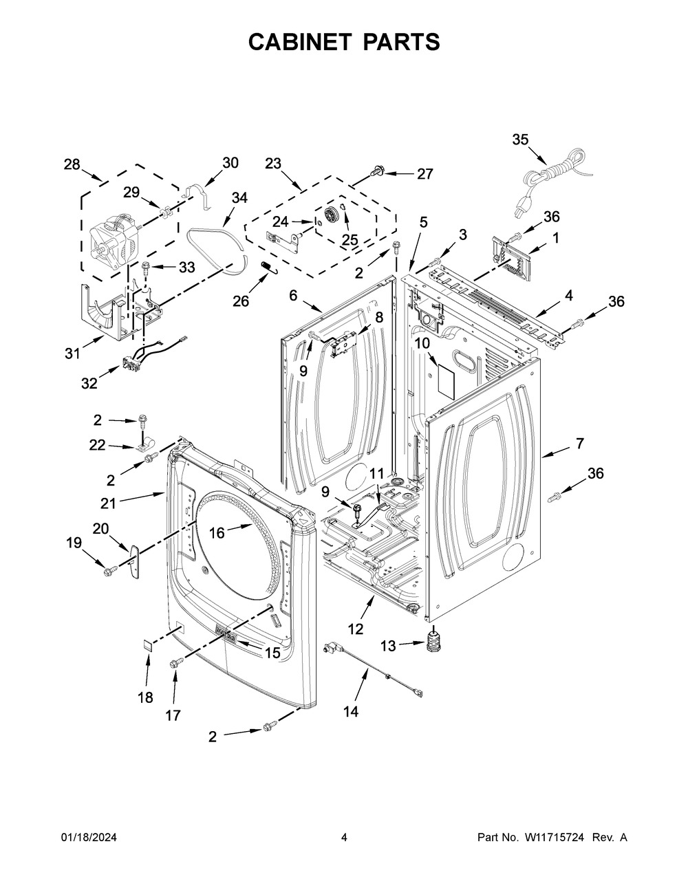 Cabinet Parts Diagram and Parts List for MGD5630HC4  Maytag Dryer