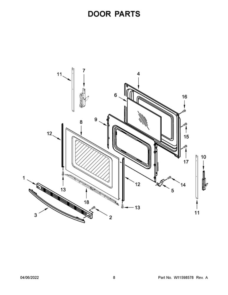 Door Parts Diagram and Parts List for ACR4303MFW7  Amana Range