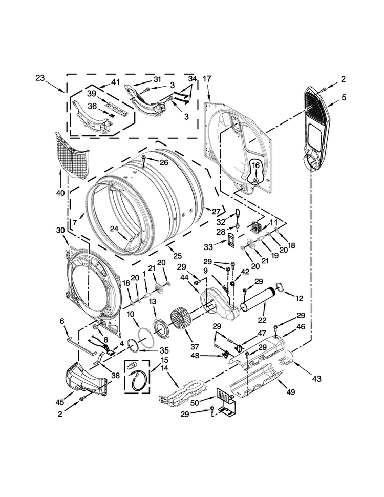 Bulkhead Parts Diagram and Parts List for MED4100DW0  Maytag Dryer