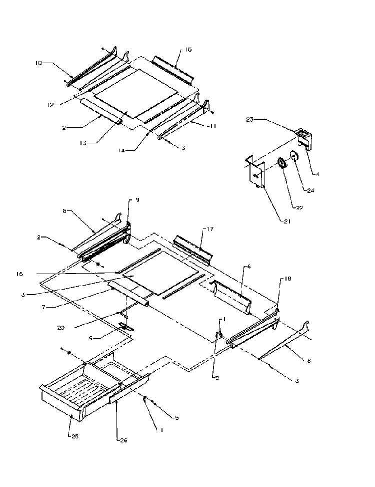 Cabinet Shelving Diagram and Parts List for TP21A3L-P1181503WL  Amana Refrigerator
