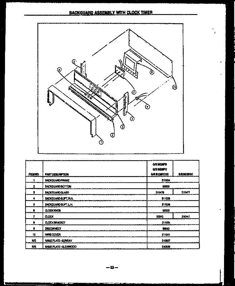 BACKGUARD ASSY WITH CLOCK TIMER Diagram and Parts List for GBE26GC  Amana Range