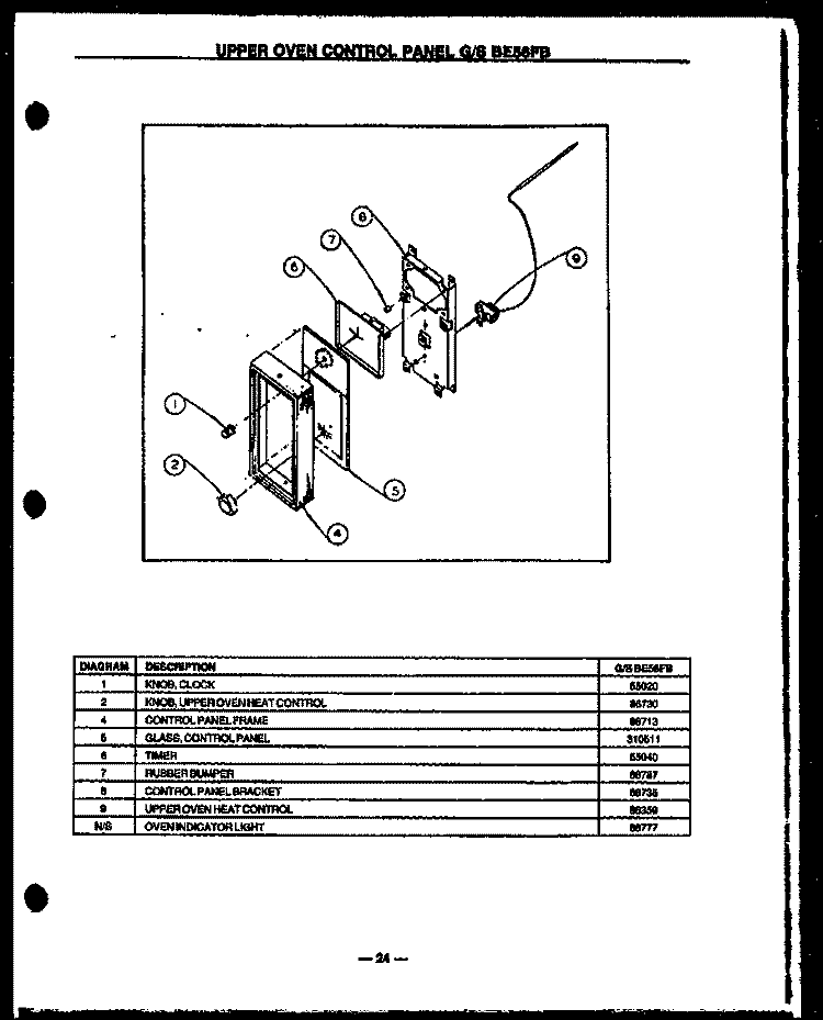 UPPER OVEN CONTROL PANEL Diagram and Parts List for GBE56FB  Amana Range