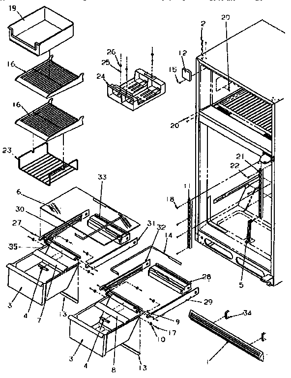 Cabinet Shelving Diagram and Parts List for TR21S4W-P1196104WW  Amana Refrigerator