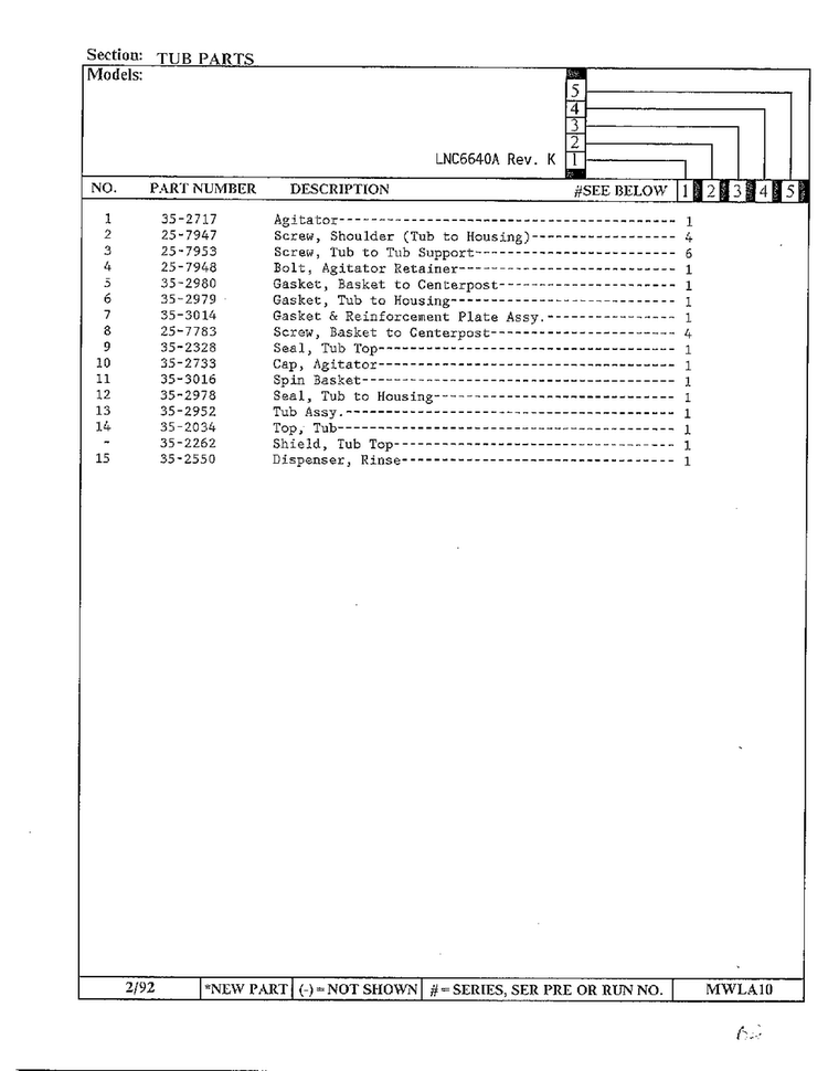 Tub Parts Page 2 Diagram and Parts List for 6640A REV K Norge Washer